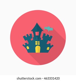 Halloween castle icon, Vector flat long shadow design. Halloween concept.