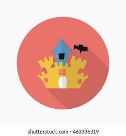 Halloween castle icon, Vector flat long shadow design. Halloween concept.