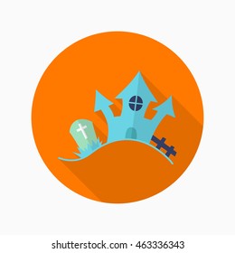 Halloween castle icon, Vector flat long shadow design. Halloween concept.