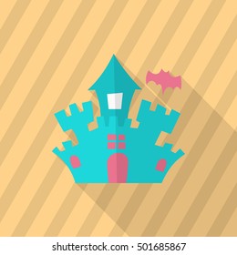 Halloween castle icon, Vector flat long shadow design. Halloween concept.
