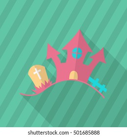 Halloween castle icon, Vector flat long shadow design. Halloween concept.