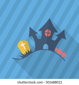Halloween castle icon, Vector flat long shadow design. Halloween concept.