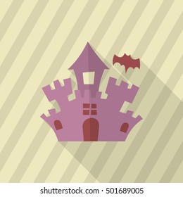 Halloween castle icon, Vector flat long shadow design. Halloween concept.