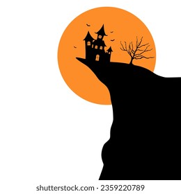 halloween castle with moonlight flat design. Haunted house spooky castle. Haloween party sign vector cover illustration. helloween icon collection. Flat design cartoon concept