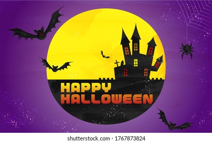 Halloween castle and moonlit night illustration, watercolor style grunge
Vector illustration