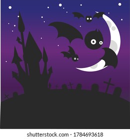 Halloween. The castle near the cemetery at night, where vampires live.