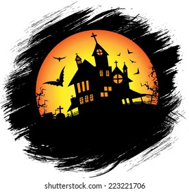 Halloween castle at night with fog. eps10