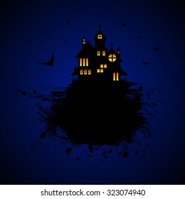 Halloween castle at night grunge frame. eps10