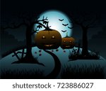 Halloween and castle on  Moon background, illustration.