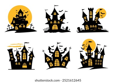 Castelo de Halloween na Lua. Horror Halloween Castle Illustration.