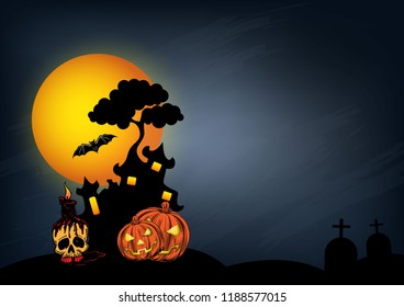 Halloween castle poster, wallpaper and invitation card illustration design. 