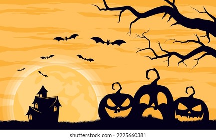 escena del castillo y calabazas de Halloween