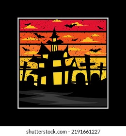 Halloween castle retro vintage background