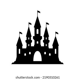 Halloween castle. Scary gothic house. Black silhouette. Vector illustration isolated on white background