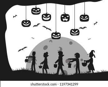 Halloween castle silhouette costume kids bat tree