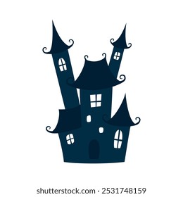 Halloween castle silhouette isolated on white background.