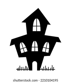 Halloween castle silhouette. Terrible building and medieval architecture. Sticker for social networks and messengers. International and multicultural holiday. Cartoon flat vector illustration