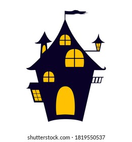 Halloween castle vector illustration in flat style. House icon at night on white background.