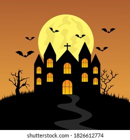 halloween castle vector illustration. happy halloween invitation