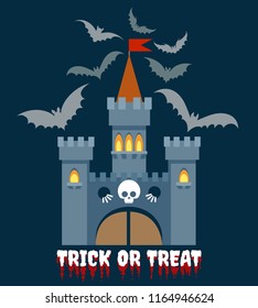 Halloween castle vector illustration. Trick or treat emblem