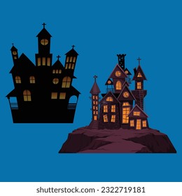 halloween castle vector, halloween castle in the night, halloween castle in the moon
