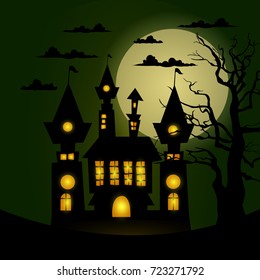 halloween castle vector on full moon