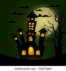 halloween castle vector on full moon