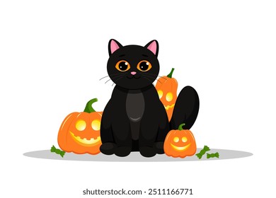 Halloween cat background in flat design on a white background