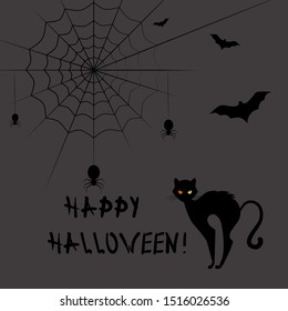 Halloween cat and bat vector