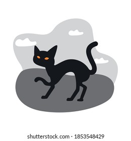 halloween cat black degradient style icon vector illustration design
