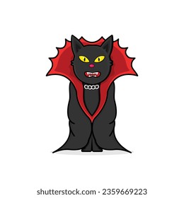 Halloween Cat. Black in Dracula vampire costume.