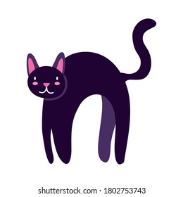 halloween cat black flat style icon vector illustration design