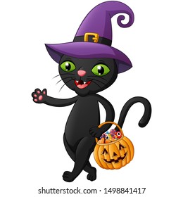 Cute Black Cat Witch Hat Sitting Stock Vector (Royalty Free) 1167614950 ...