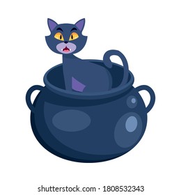 Halloween cat cartoon on witch bowl design, Holiday and scary theme Vector illustration