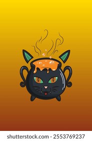 Halloween cat cauldron vector image