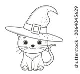 Halloween cat for coloring book.Line art design for kids coloring page. Coloring page outline of cartoon Halloween cat.
