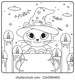 Halloween Cat Coloring Pages Kids Stock Vector (Royalty Free ...