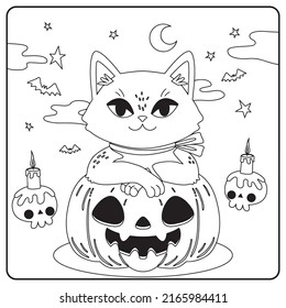 Halloween Cat Coloring Pages Kids Stock Vector (Royalty Free ...