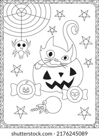 Páginas de Colores de Gatos de Halloween para niños. Páginas de color de Halloween