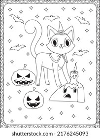 Halloween Cat Coloring Pages Kids Halloween Stock Vector (Royalty Free ...