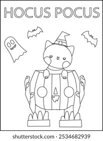 Halloween Cat Colorir Páginas Para Crianças.