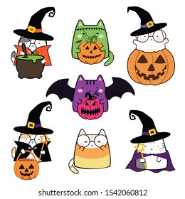 Halloween Cat Costume Party. Vector Illustration. Kawaii Cute Cat. 