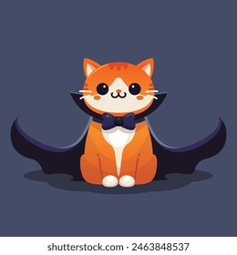 Halloween cat with costume, vampire cape illustration vector