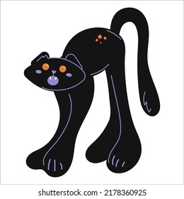 Halloween cat. Cute black cat character scared and showing fangs. Great for stickers, t-shirt prints, decorative embellishments.