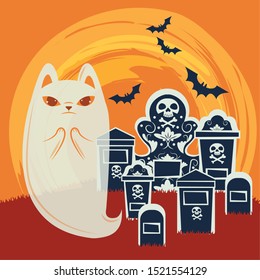 halloween cat disguised of ghost character vector illustration design