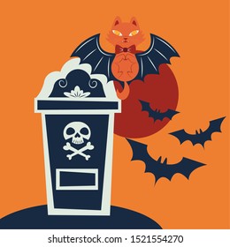 halloween cat disguised of vampire character vector illustration design