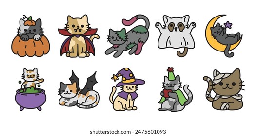 Halloween Cat Doodle Set Collection