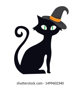 Halloween cat, flat, vector illustration