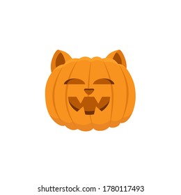 Halloween. A cat in the form of a pumpkin. Vector image for the holiday. Illustration for web, print, postcards.