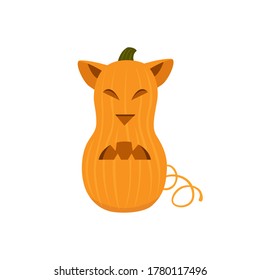 Halloween. A cat in the form of a pumpkin. Vector image for the holiday. Illustration for web, print, postcards.